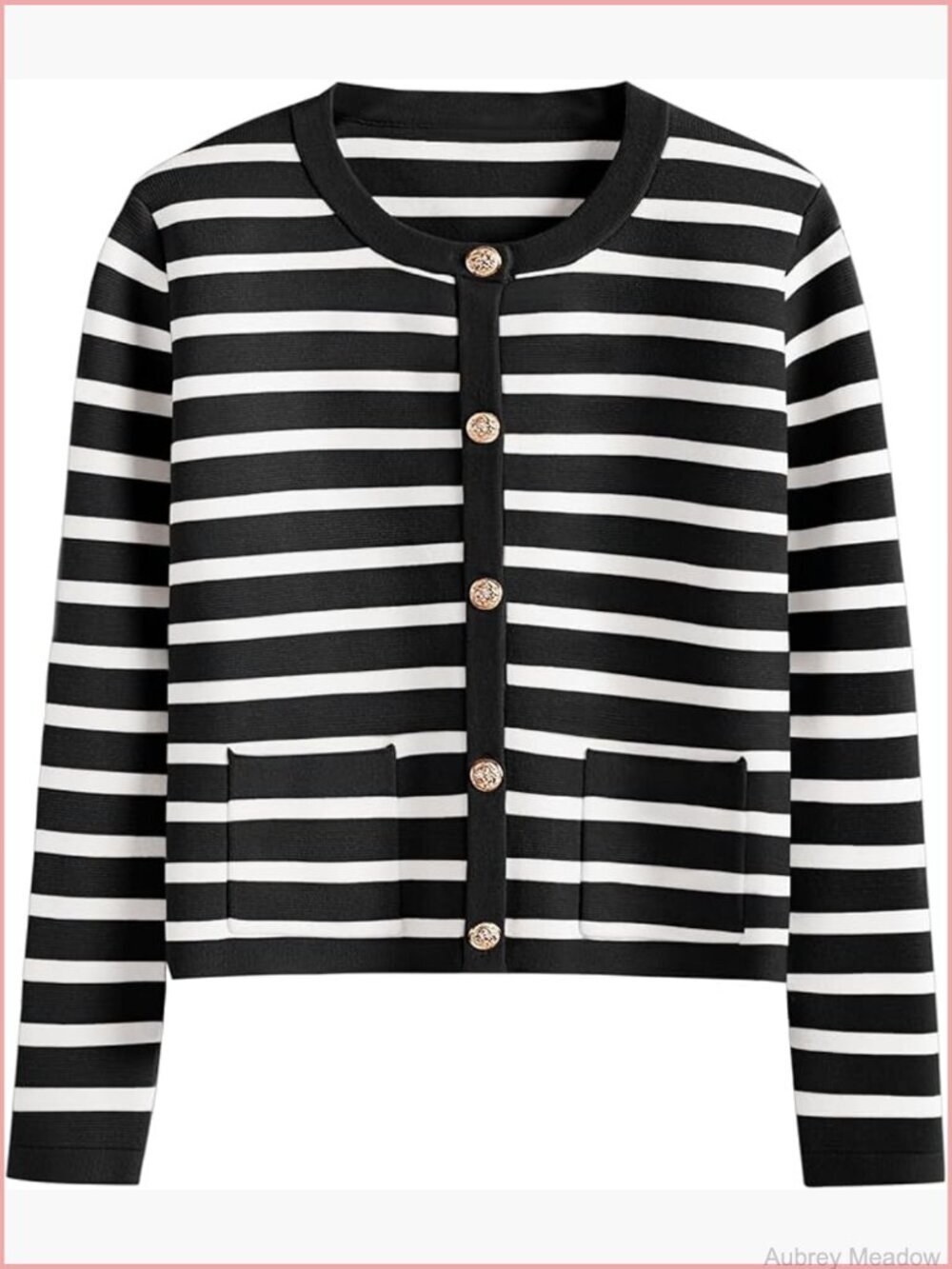 Women Striped Button Down Cropped Knit Cardigan Coat Fall Outfit Trendy Clothes